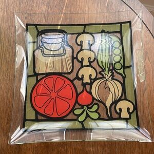 Vintage Glass Tray Vegetables Mod